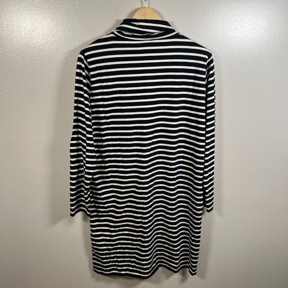 Kule Turtleneck Dress Size Large Navy Stripes Cotton Casual Work Preppy - Picture 2 of 10